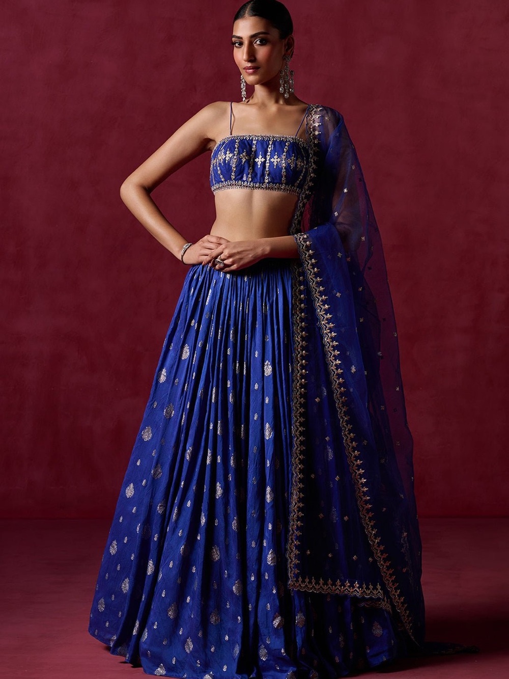 Royal Blue Embroidered Lehenga Choli with Sheer Dupatta